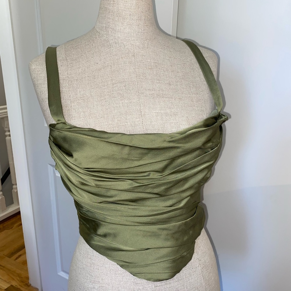Zara green ruched corset top